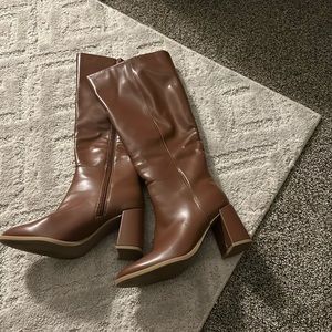 TARGET - FAUX LEATHER BROWN HEELED KNEE HIGH BOOTS